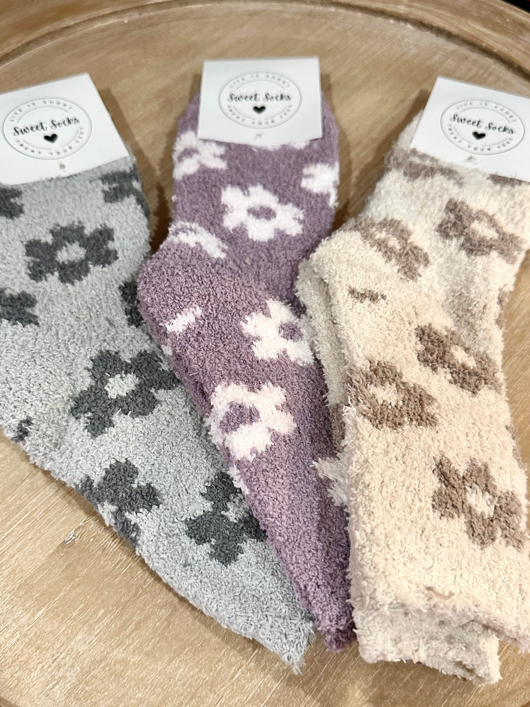 The Plush Flower Socks - Beige