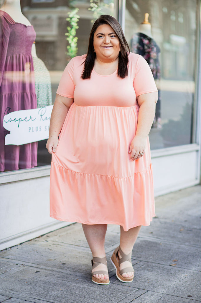 The Maxwell Midi Dress - Peach 1X, 2X, & 3X *FINAL SALE*
